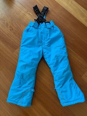 Kids Bright Blue Snow Pants with Detachable Black Suspenders